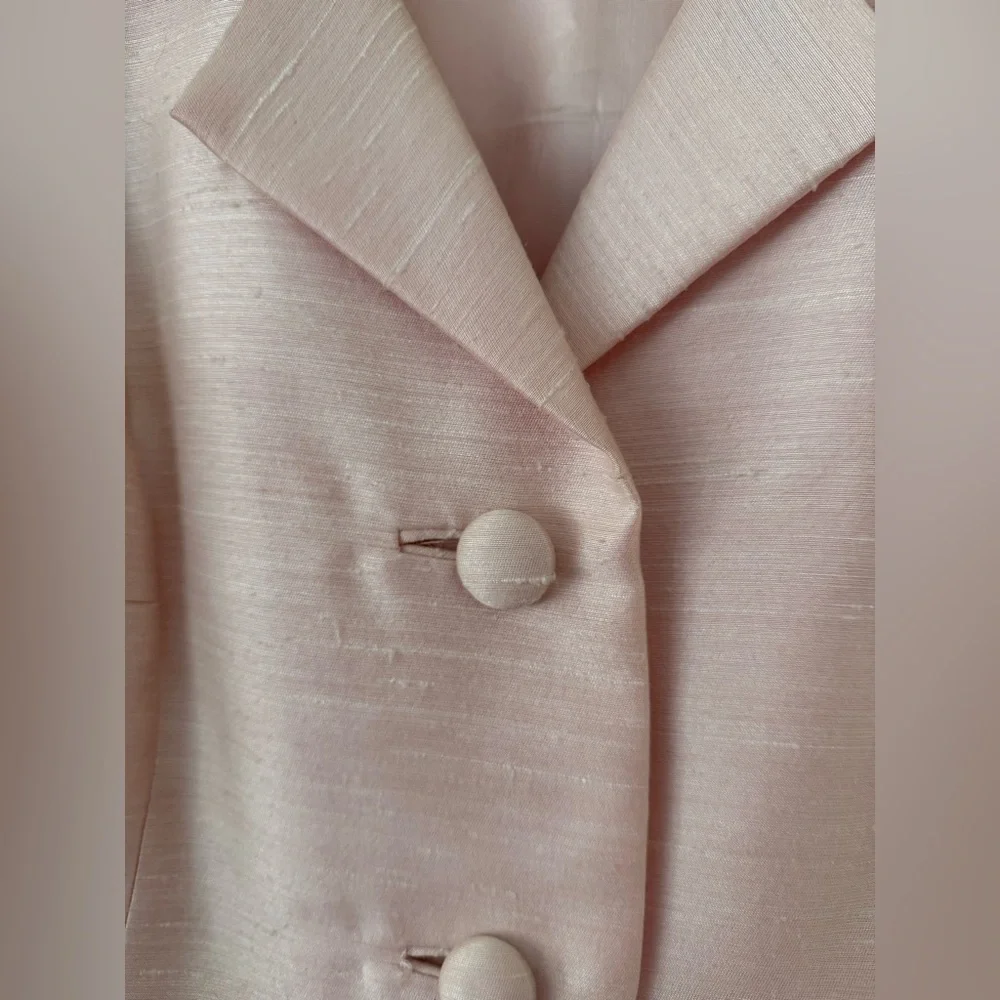 Vintage 1960s Plus Size Beaded Dress & Coat Set Raw Silk Pink Jackie O Size 16W - Picture 11 of 16